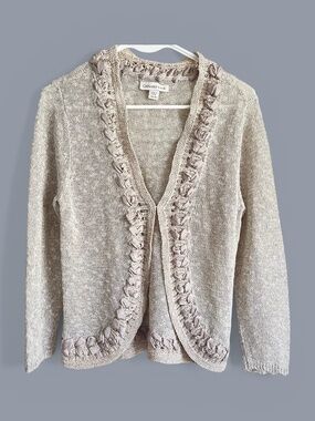 Coldwater Creek Tan Linen/Cotton Blend Shrug Cardigan Sweater Size Small